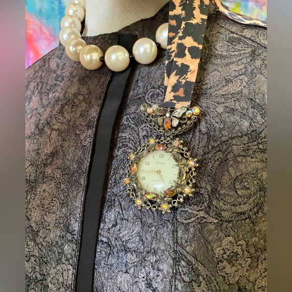 Beautiful Vintage NORMAN Rhinestone Swiss Designed Designer Watch Pin Brooch - Picture 8 of 10